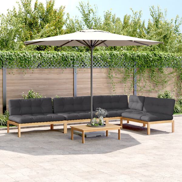 vidaXL Salon palette de jardin avec coussins 5pcs bois d'acacia massif