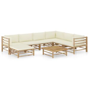 vidaXL Salon de jardin 8 pcs avec coussins blanc cr&egrave;me bambou