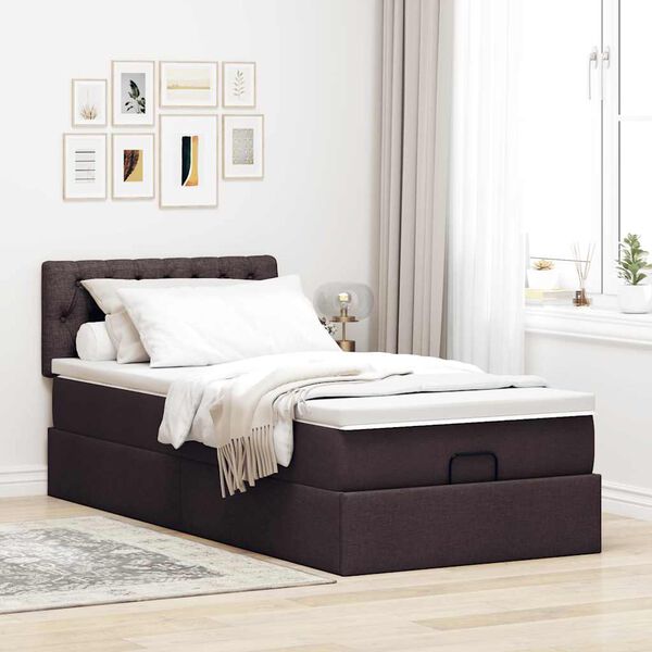 vidaXL Cadre de lit ottoman avec matelas marron fonc&eacute; 80x200 cm tissu