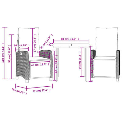 vidaXL Ensemble à manger de jardin et coussins 3 pcs mélange beige