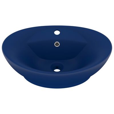 vidaXL Lavabo ovale à trop-plein Bleu foncé mat 58,5x39 cm Céramique