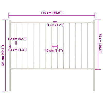 vidaXL Panneau de clôture poteau Acier enduit poudre 1,7x0,75 m Blanc