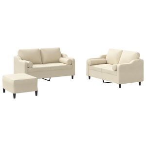 vidaXL Ensemble de canap&eacute;s 3 pcs avec coussins cr&egrave;me tissu