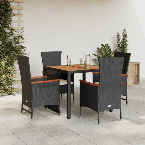 vidaXL Ensemble &agrave; manger de jardin coussins 5pcs Noir R&eacute;sine tress&eacute;e