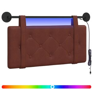 vidaXL T&ecirc;te de lit suspendue Avec lumi&egrave;re LED Brun Brillant PU antique