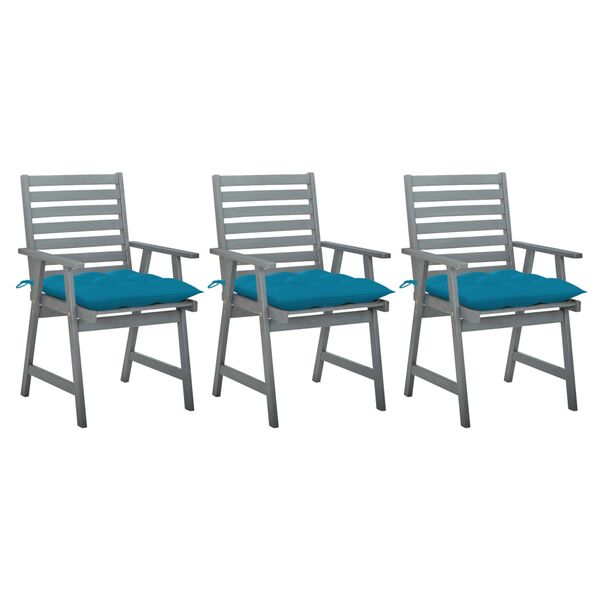 vidaXL Chaises &agrave; manger d'ext&eacute;rieur lot de 3 et coussins Acacia massif
