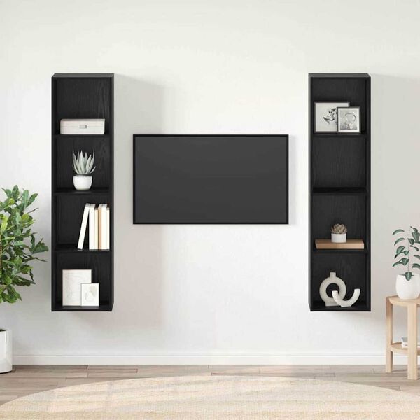 vidaXL Ensemble meuble TV Montage mural 2 pcs Noir 37 x 37 x 142,5 cm