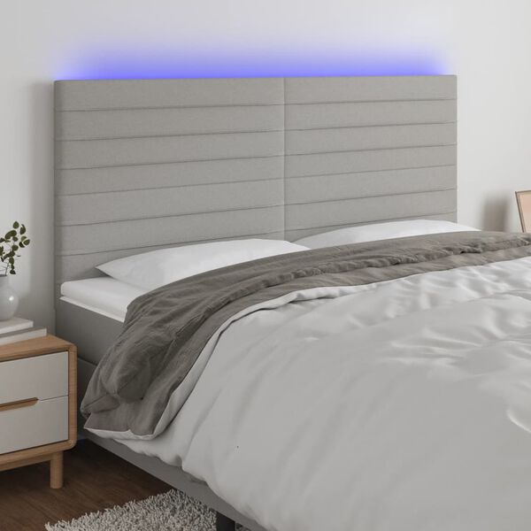 vidaXL T&ecirc;te de lit &agrave; LED Gris clair 180x5x118/128 cm Tissu