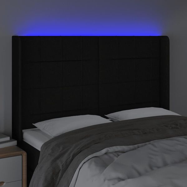 vidaXL T&ecirc;te de lit &agrave; LED Noir 147x16x118/128 cm Tissu