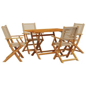 vidaXL Ensemble &agrave; manger de jardin 5 pcs r&eacute;sine tress&eacute;e et bois massif