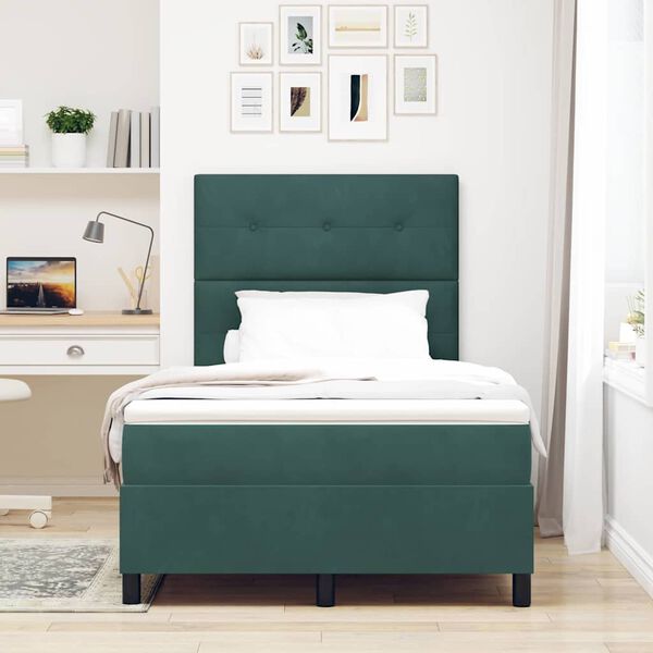 vidaXL Lit &agrave; ressorts avec matelas Vert fonc&eacute; 120 x 190 cm tissu