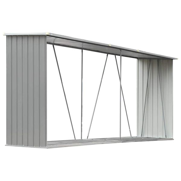 vidaXL Abri de stockage de bois Acier galvanisé 330x84x152 cm Gris