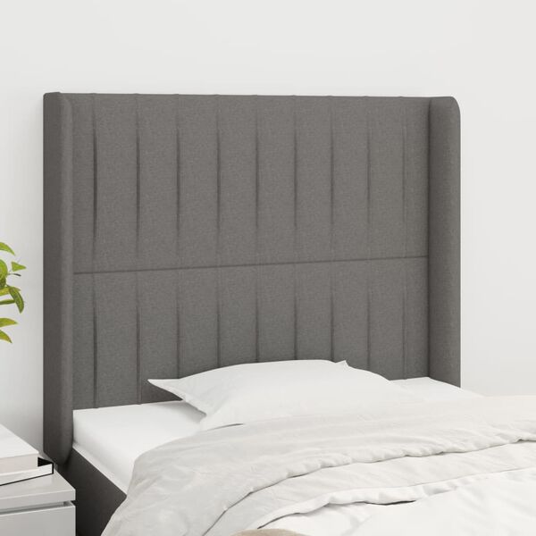 vidaXL T&ecirc;te de lit avec oreilles Gris fonc&eacute; 83x16x118/128 cm Tissu