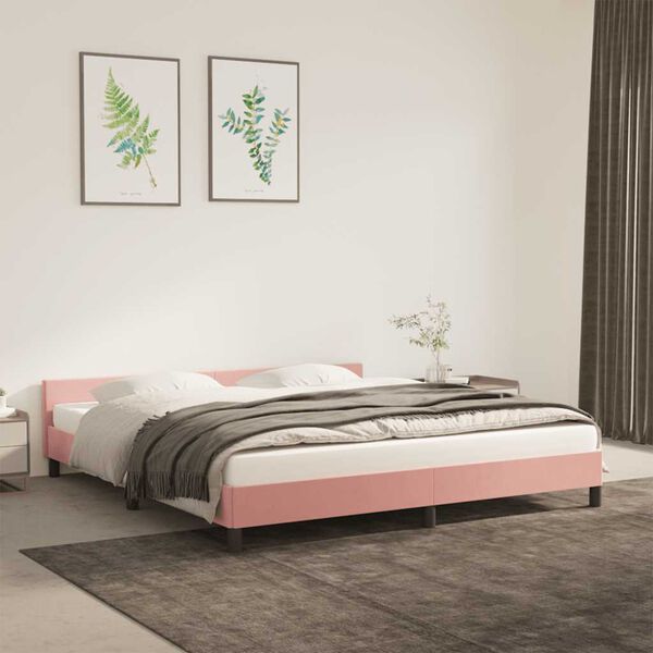 vidaXL Cadre de lit et tête de lit sans matelas rose 160x200cm velours