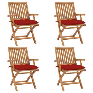 vidaXL Chaises pliantes avec coussins, 4 pi&egrave;ces, en teck massif