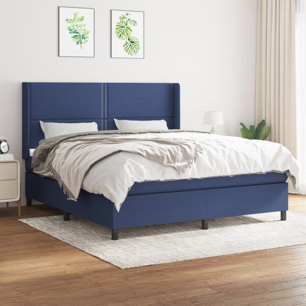 vidaXL Sommier &agrave; lattes de lit avec matelas Bleu 180x200 cm Tissu