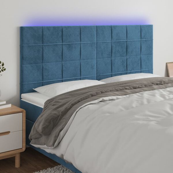 vidaXL T&ecirc;te de lit &agrave; LED Bleu fonc&eacute; 180x5x118/128 cm Velours