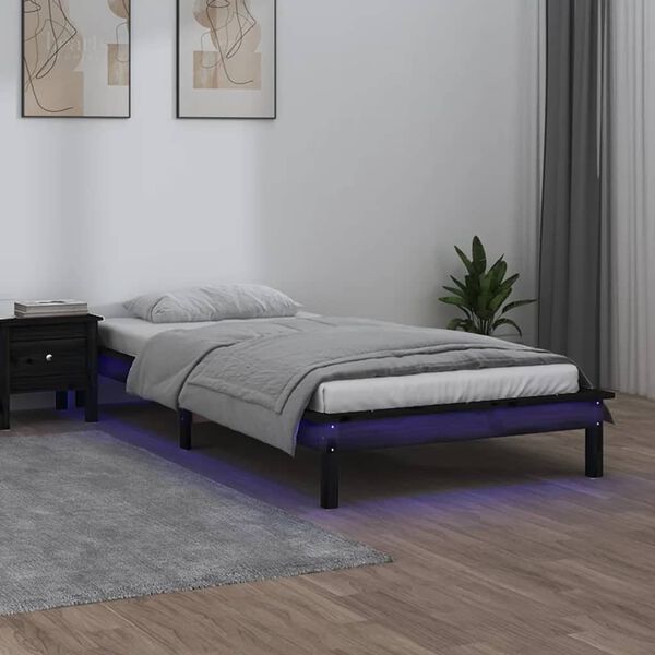 vidaXL Cadre de lit &agrave; LED sans matelas noir 90x190 cm bois massif