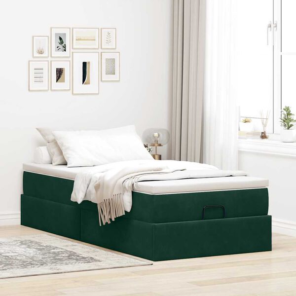 vidaXL Cadre de lit ottoman avec matelas vert fonc&eacute; 100x200 cm velours
