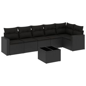 vidaXL Salon de jardin 7 pcs avec coussins noir r&eacute;sine tress&eacute;e