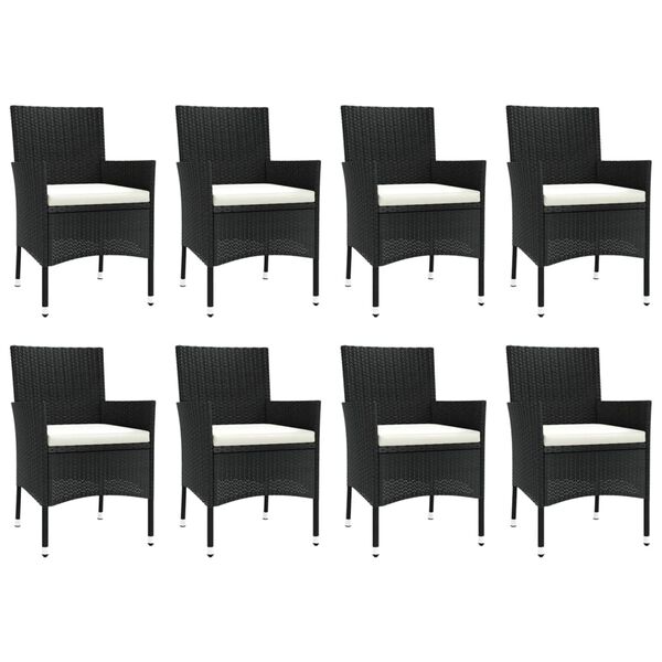 vidaXL Ensemble &agrave; manger jardin 9pcs et coussins noir r&eacute;sine tress&eacute;e