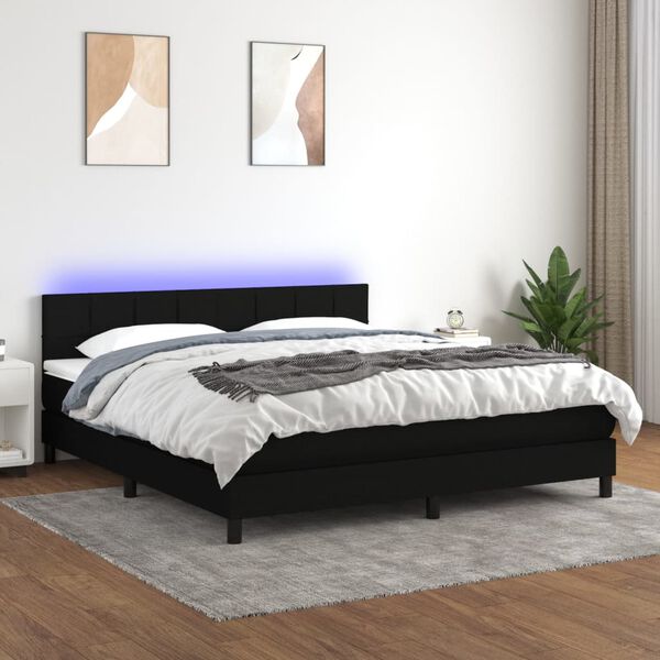 vidaXL Sommier &agrave; lattes de lit avec matelas LED Noir 160x200 cm Tissu