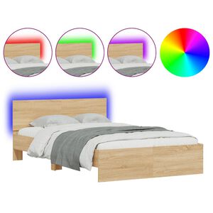 vidaXL Cadre de lit avec LED sans matelas ch&ecirc;ne sonoma 135x190 cm