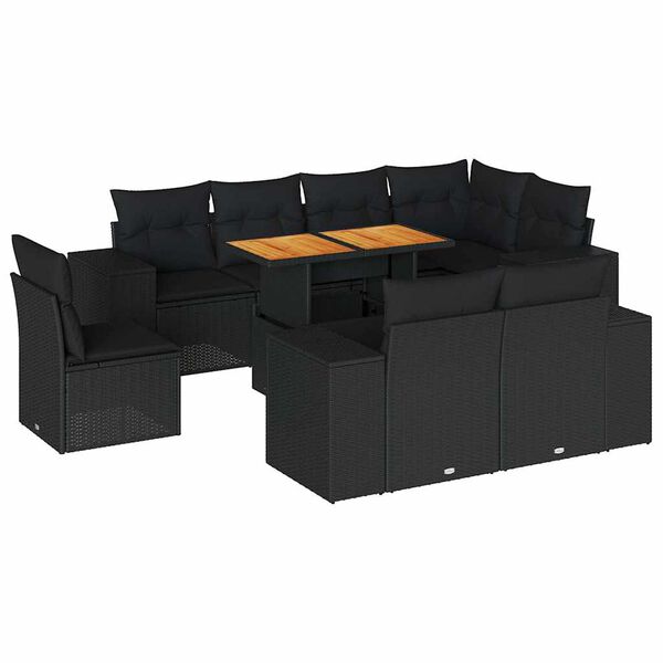 vidaXL Salon de jardin 9 pcs avec coussins noir r&eacute;sine tress&eacute;e