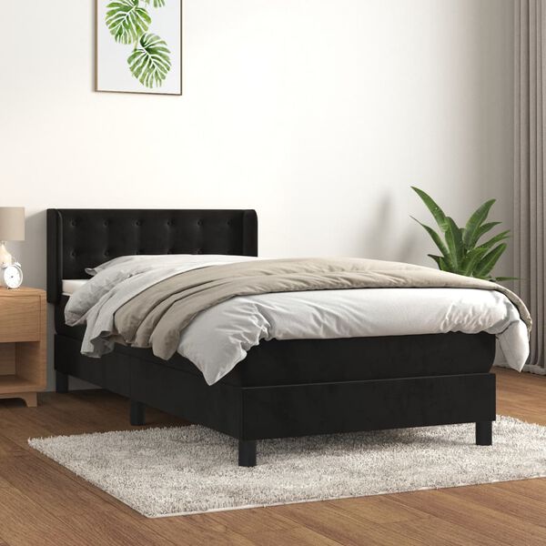 vidaXL Sommier &agrave; lattes de lit avec matelas Noir 90x200 cm Velours