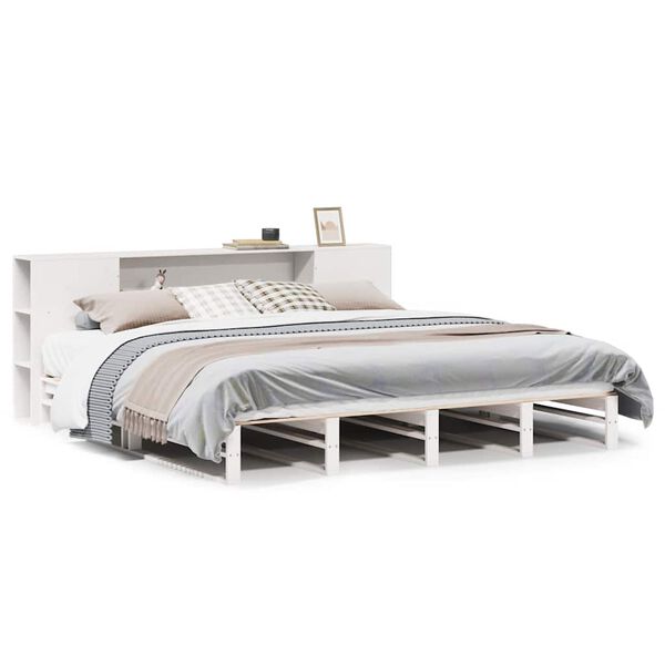 vidaXL Lit biblioth&egrave;que sans matelas blanc 200x200 cm bois massif