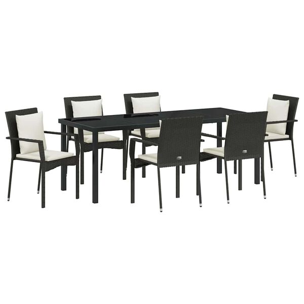 vidaXL Ensemble de salle &agrave; manger pour jardin 7 pcs Noir polyrotin