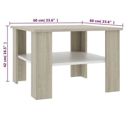vidaXL Table basse Blanc et chêne sonoma 60 x 60 x 42 cm Aggloméré