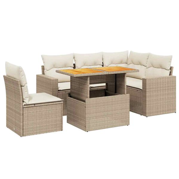 vidaXL Salon de jardin avec coussins 6 pcs beige résine tressée
