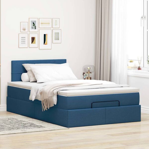 vidaXL Lit ottoman avec matelas et LED bleu 120x190 cm tissu