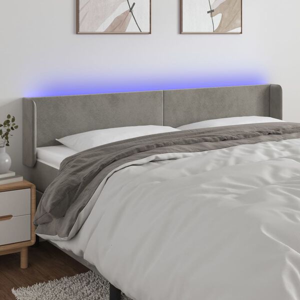 vidaXL T&ecirc;te de lit &agrave; LED Gris clair 203x16x78/88 cm Velours