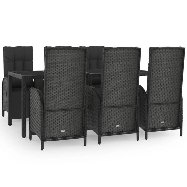 vidaXL Ensemble &agrave; manger de jardin coussins 7pcs Noir R&eacute;sine tress&eacute;e