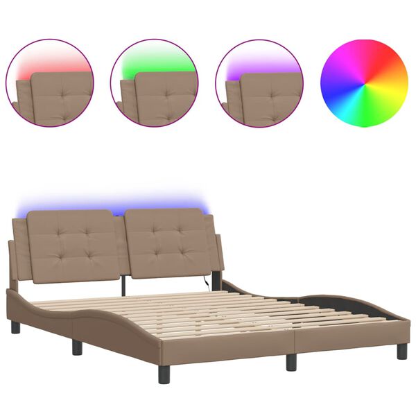 vidaXL Cadre de lit avec LED sans matelas Zadar cappuccino 160x200 cm