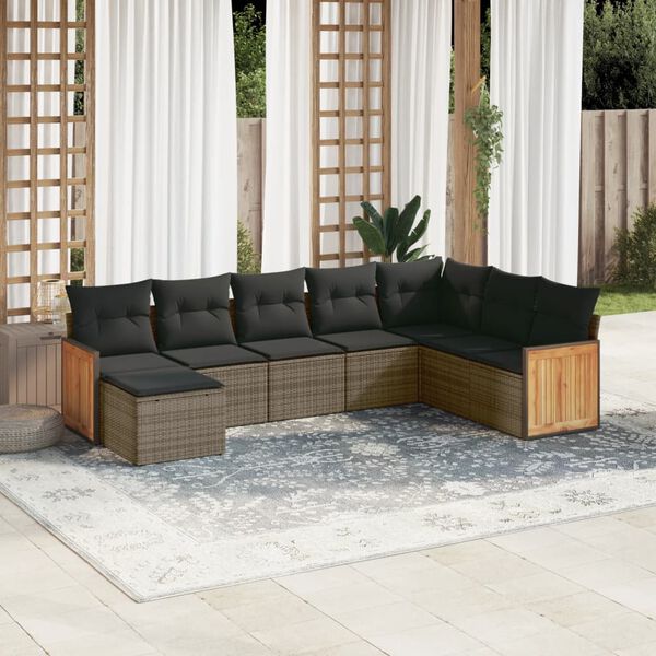 vidaXL Salon de jardin 8 pcs avec coussins gris r&eacute;sine tress&eacute;e