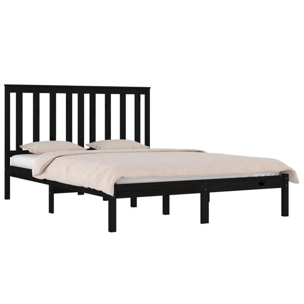 vidaXL Cadre de lit sans matelas noir bois massif 200x200 cm