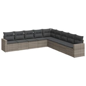 vidaXL Salon de jardin 9 pcs avec coussins gris r&eacute;sine tress&eacute;e