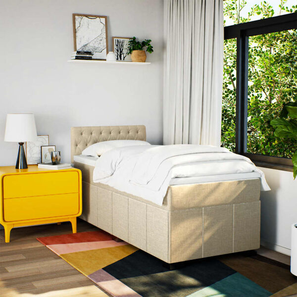 vidaXL Sommier &agrave; lattes de lit avec matelas Cr&egrave;me 90x200 cm Tissu