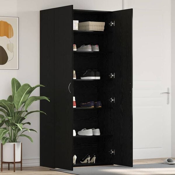 vidaXL Cabinet à chaussures Noir 80 x 35.5 x 180 cm Bois d'ingénierie