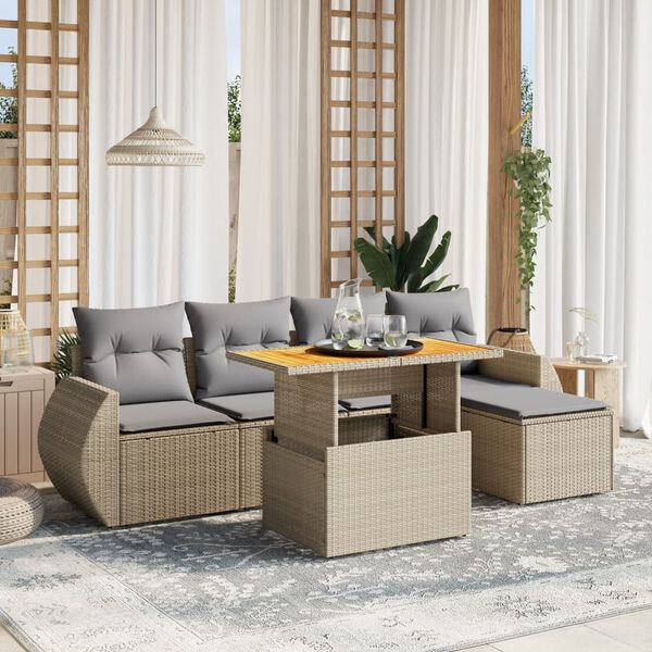 vidaXL Salon de jardin avec coussins 6 pcs beige r&eacute;sine tress&eacute;e