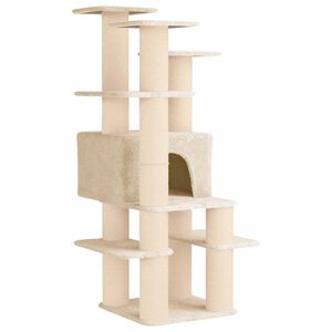 vidaXL Arbre &agrave; chat avec poteaux &agrave; griffer en sisal Cr&egrave;me 161 cm