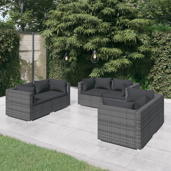 vidaXL Salon de jardin 6 pcs avec coussins R&eacute;sine tress&eacute;e Gris