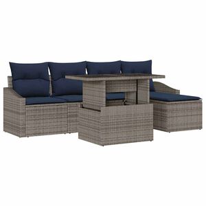 vidaXL Ensemble de canap&eacute; de jardin avec coussin 6 pcs Gris et marine