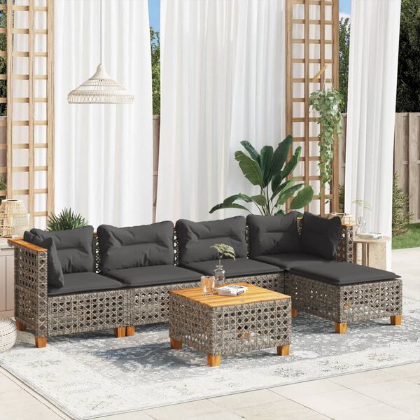 vidaXL Salon de jardin 6 pcs avec coussins gris r&eacute;sine tress&eacute;e