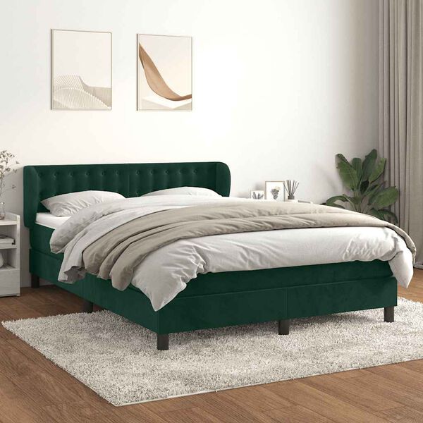 vidaXL Sommier &agrave; lattes de lit et matelas Vert fonc&eacute; 140x200cm Velours