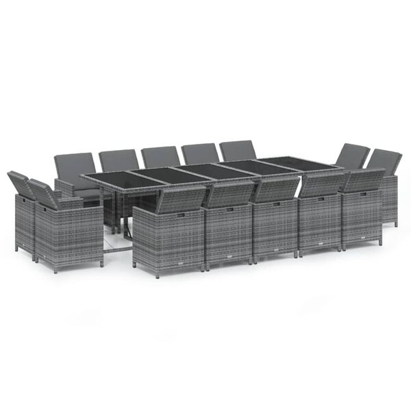 vidaXL Ensemble à manger de jardin coussins 15 pcs Résine tressée Gris