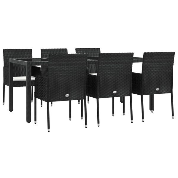 vidaXL Ensemble &agrave; manger de jardin coussins 7pcs Noir R&eacute;sine tress&eacute;e